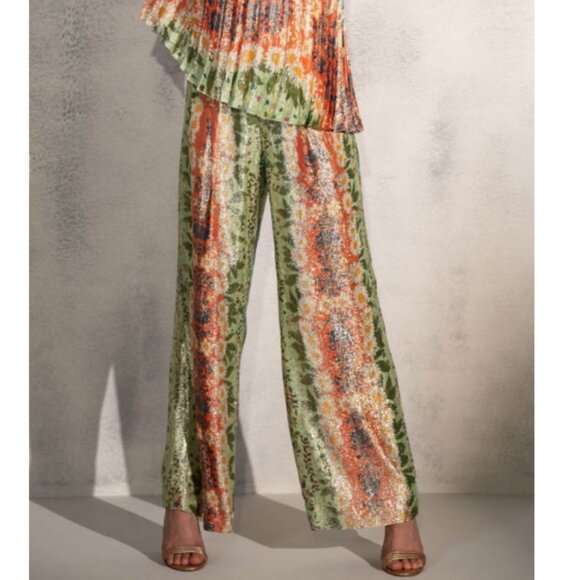 Ranna Gill Women's Orange & Green Shimmer Alani Top & Bottom Set Size Small - Picture 4 of 6